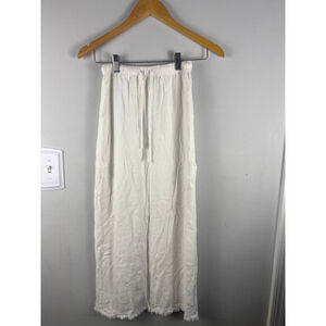 MOOLoola Linen Blend Midi Skirt Size 6 Ivory Elastic Waist Raw Hem Resort Wear